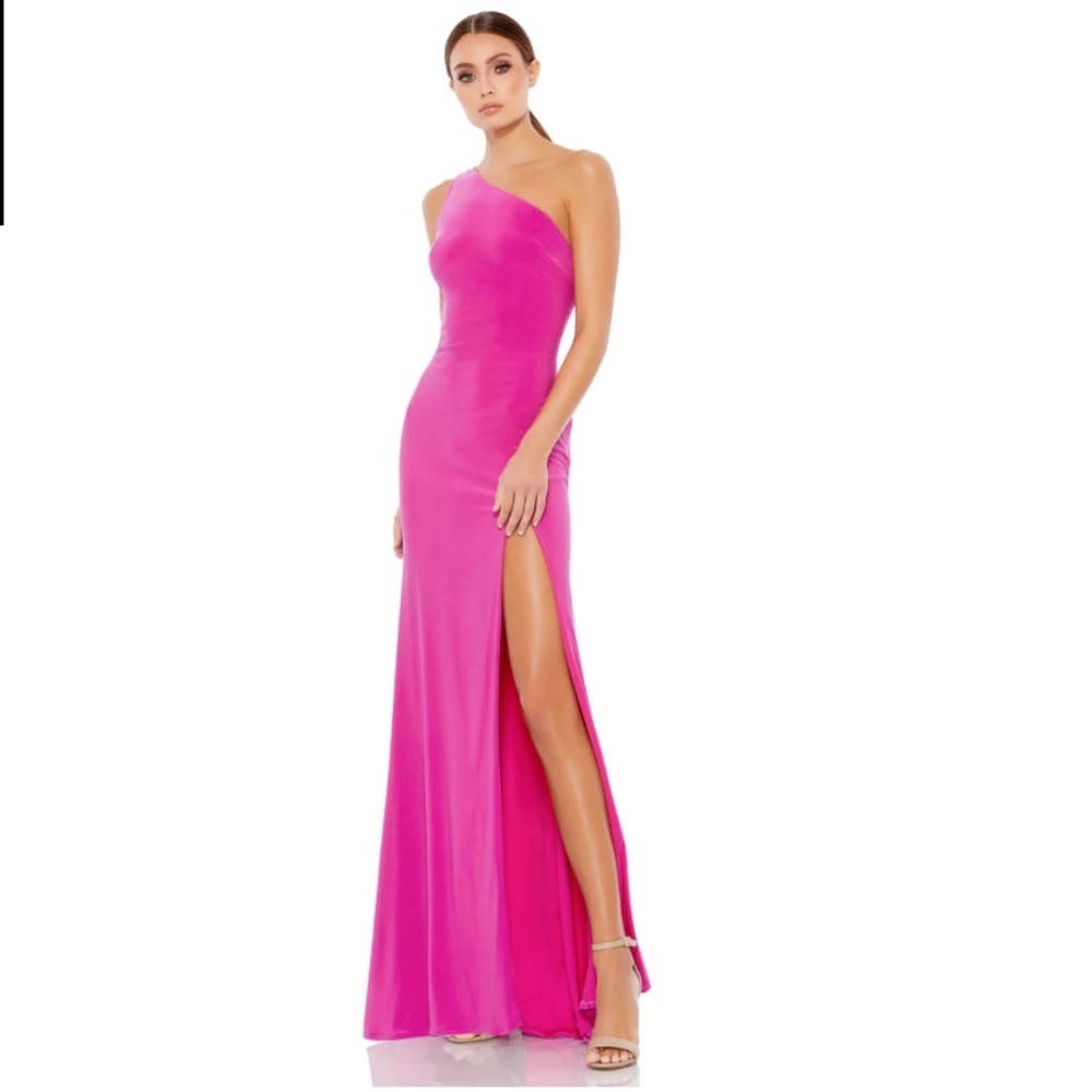 Mac Duggal  JERSEY ONE SHOULDER DRAPED BACK GOWN Sz8  $298